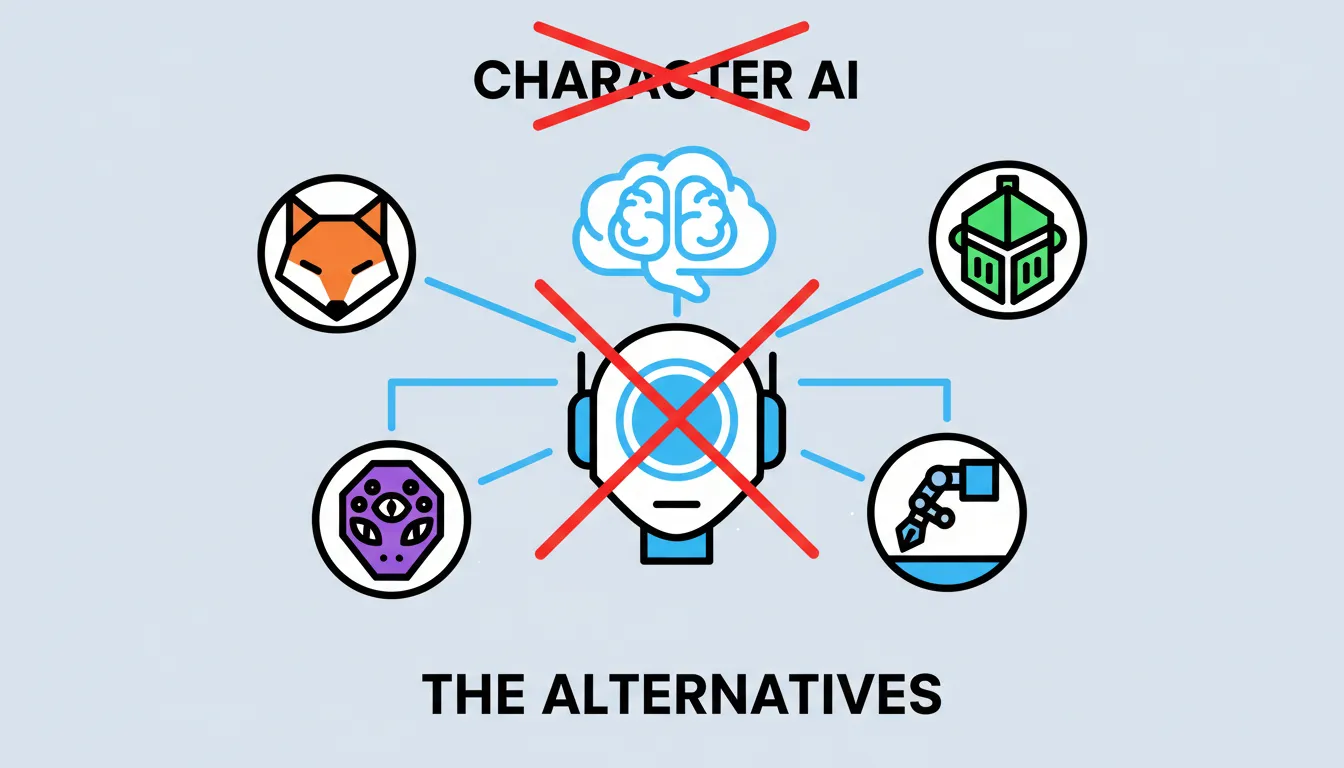 Inline supporting visual for article about Character AI alternatives. Minimal vector illustration sh